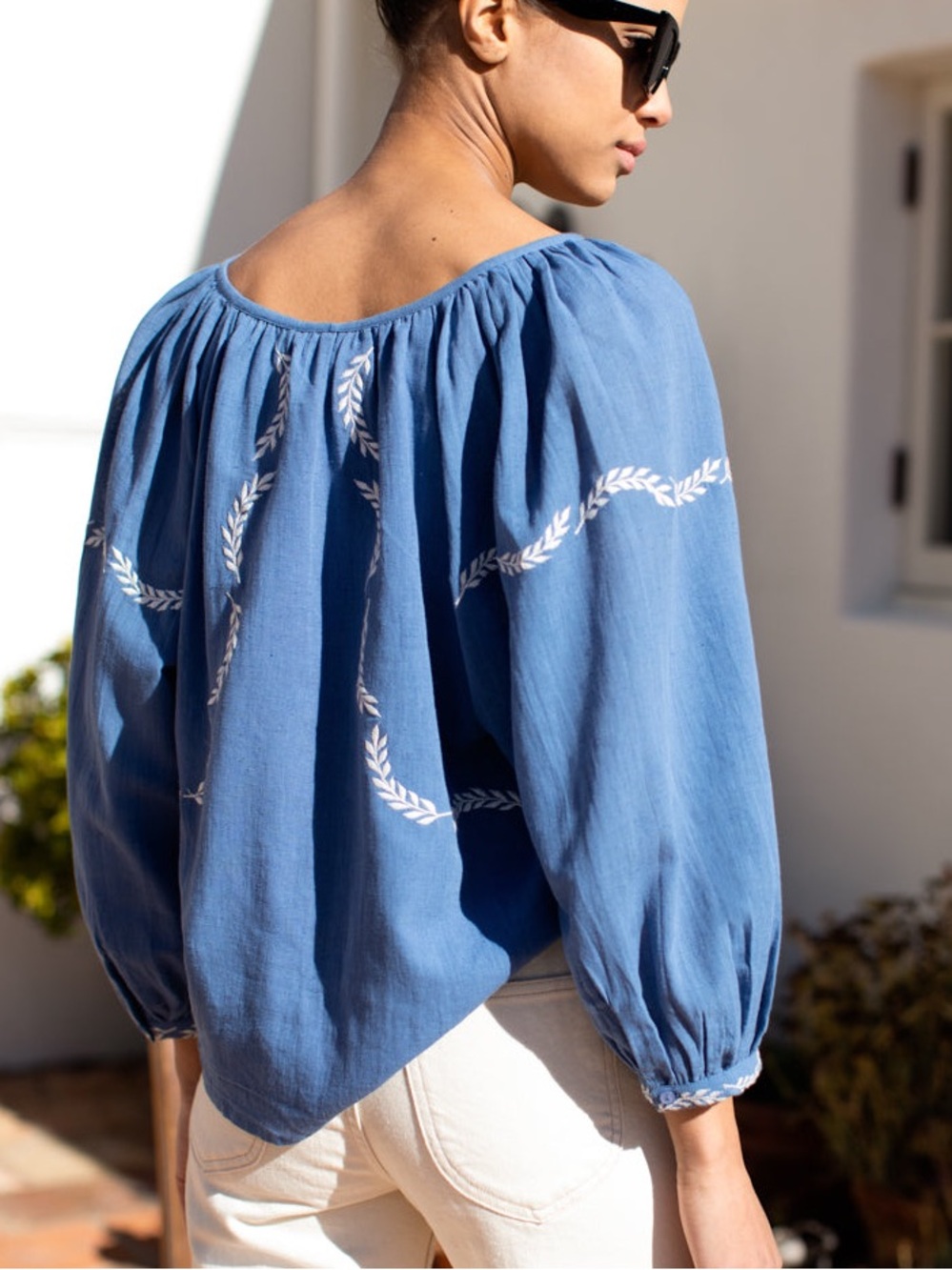 Emerson Fry India Collection Lucy Dove Embroidery Blouse Riviera Flax | S - Picture 2 of 7
